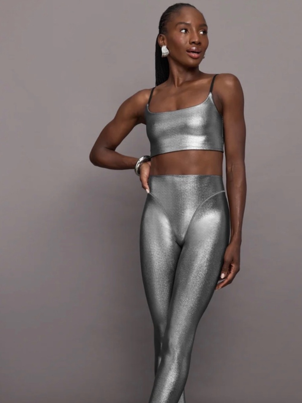 Carbon38 Liquid Metallic Scoop Bra - Metallic Silver S